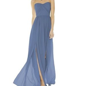 Floor-Length Strapless Blue Dress